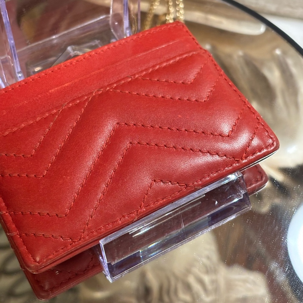 Gucci Red Quilted Chevron Leather Card Holder NIB w dust bag full inclusion - Picture 9 of 10